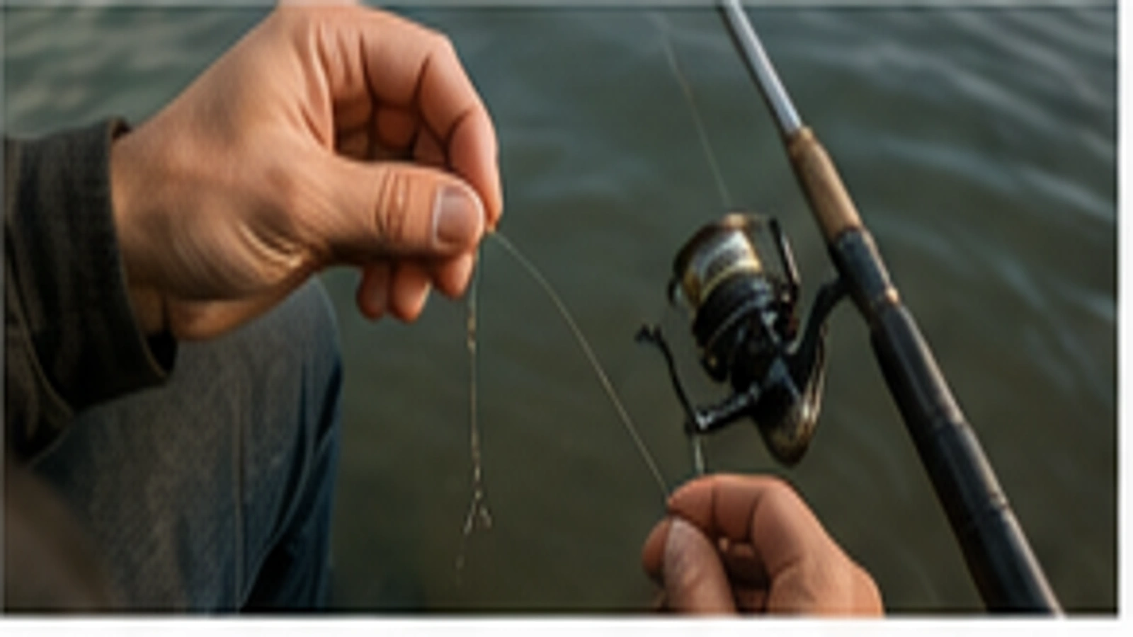 Angler prüft Schnur und Knoten